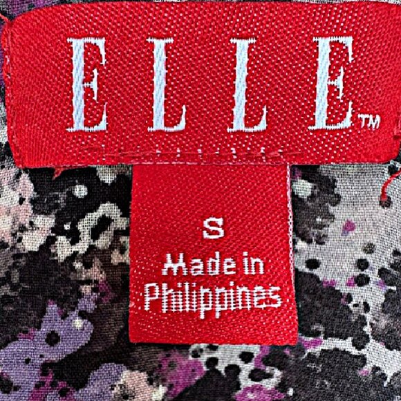 Ladies 'ELLE' Blouse S Purple Multi Floral Sheer V Neck Preowned - Picture 7 of 8
